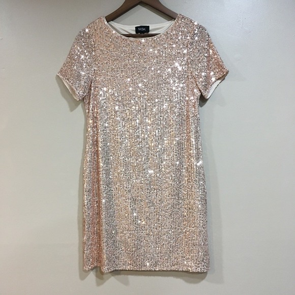 MSK Dresses & Skirts - MSK Sequin Cocktail Dress Womens S Rose Gold Short Sleeve Party Glam Gala Event